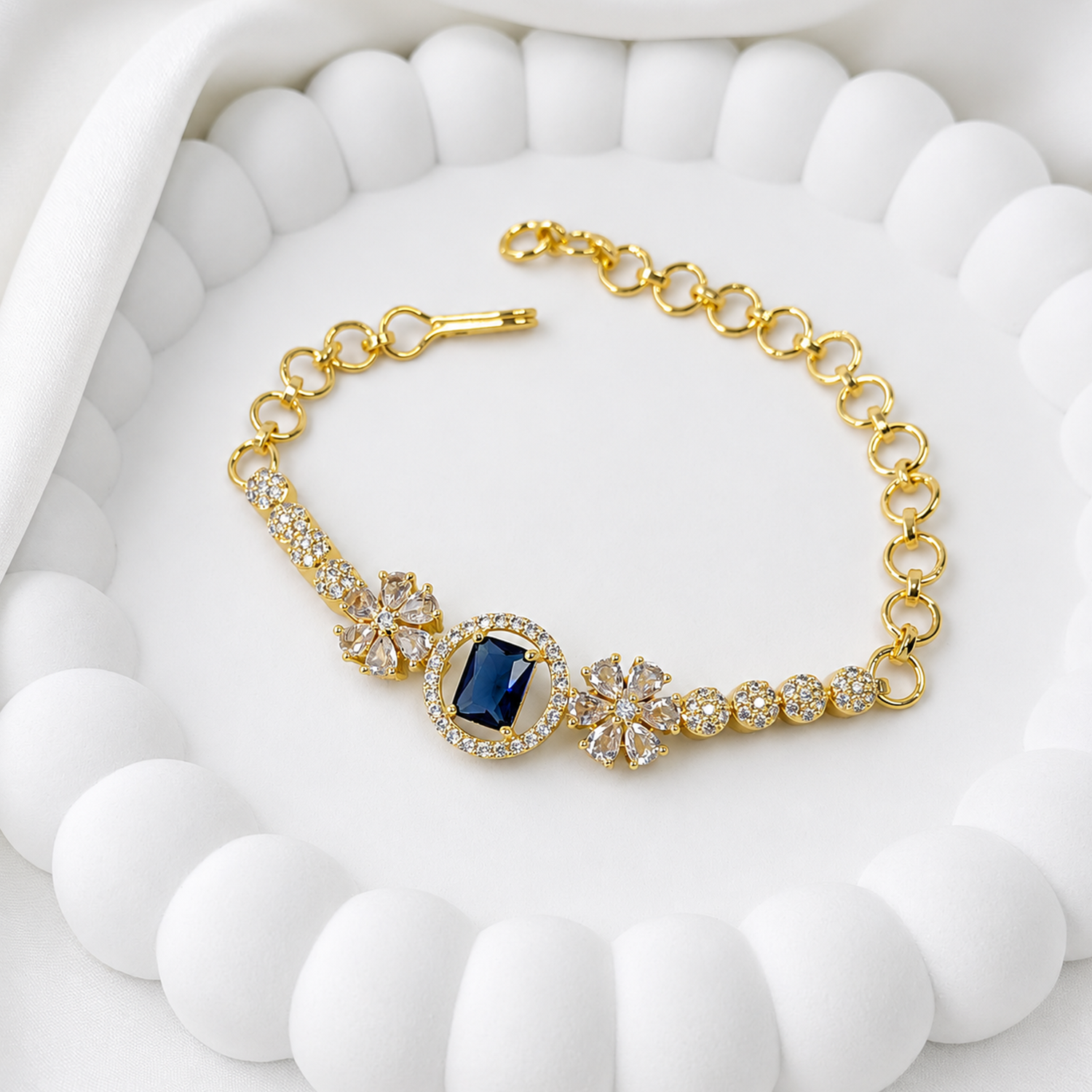 Emerald Cut Blue Crystal With White Stone Bracelet for Girls & Women's