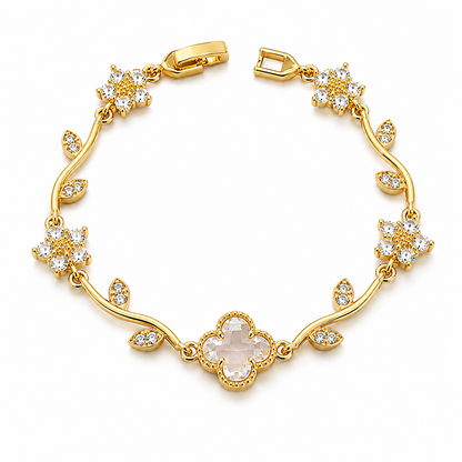 Elegant Gold Tone Floral Bracelet with CZ Stone for Women