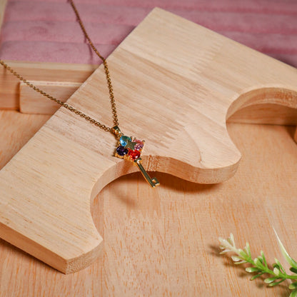 18K Gold Plated Multi-Color Key Pendant Necklace (Anti-Tarnish)