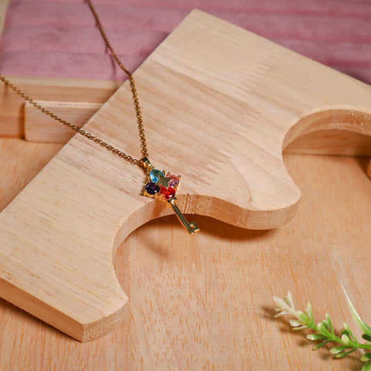 18K Gold Plated Multi-Color Key Pendant Necklace (Anti-Tarnish)