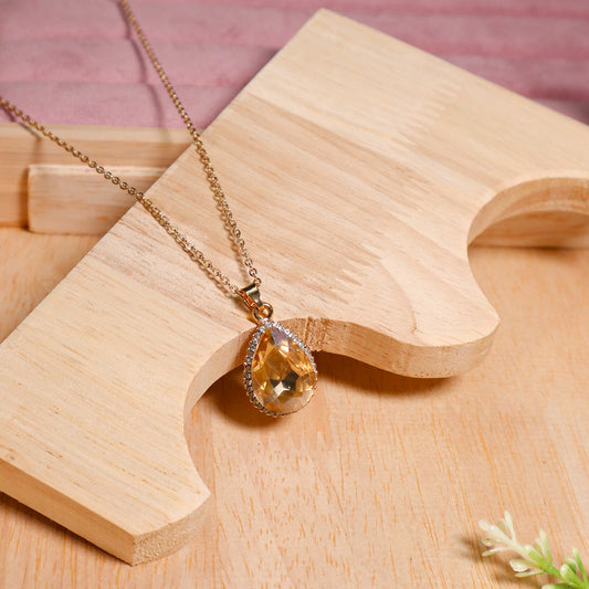 18K Gold Plated Teardrop With Diamond Pendant Necklace (Anti-Tarnish)