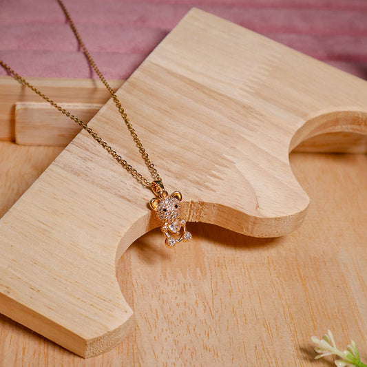 18K Gold Plated Diamond Teddy Pendant Necklace (Anti-Tarnish)