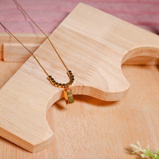 18K Gold Plated Brick Pendant Necklace (Anti-Tarnish)