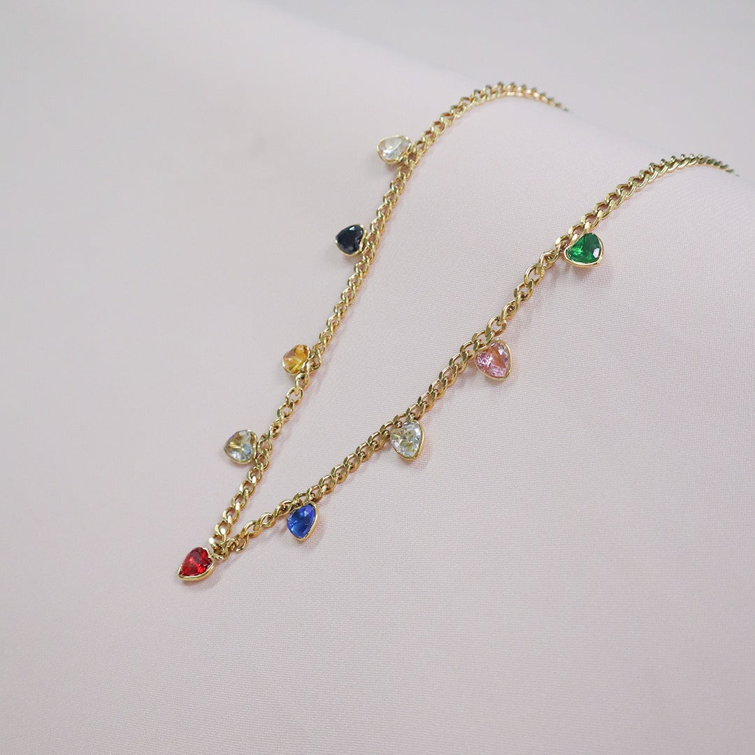 18K Gold Plated Rainbow Hearts Pendant Necklace (Anti-Tarnish)