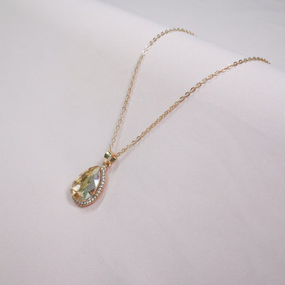 18K Gold Plated Teardrop With Diamond Pendant Necklace (Anti-Tarnish)