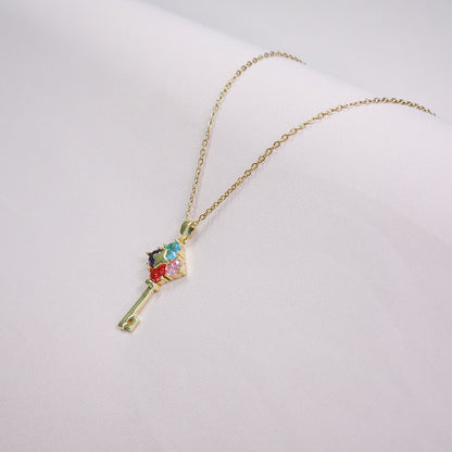 18K Gold Plated Multi-Color Key Pendant Necklace (Anti-Tarnish)