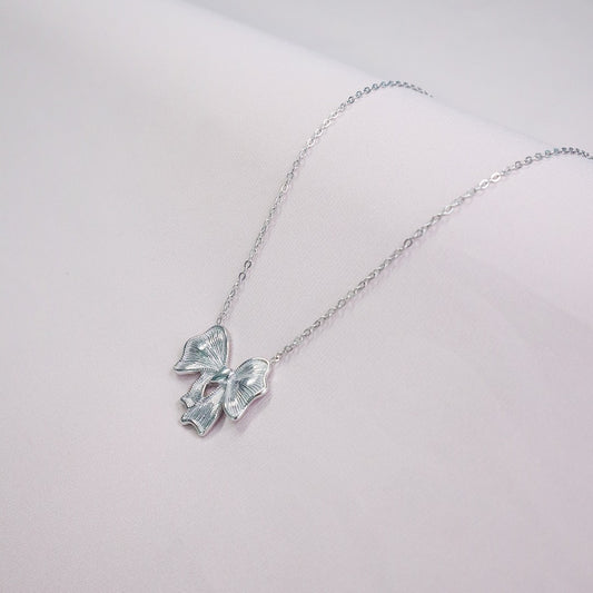 Silver Sterling Big Bow Pendant Necklace (Anti-Tarnish)