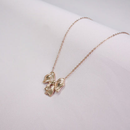 Rose Gold Big Bow Pendant Necklace (Anti-Tarnish)