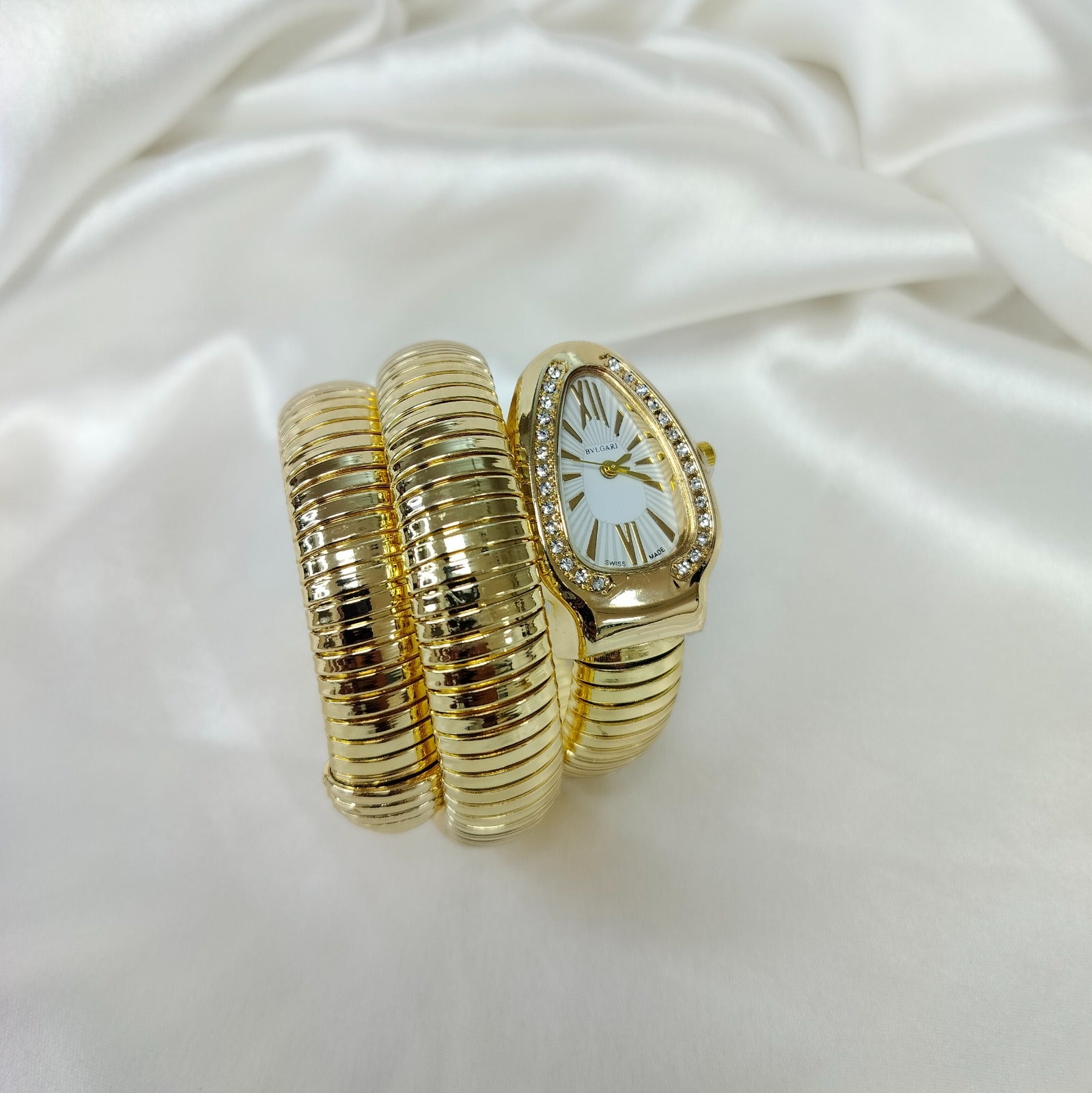 Luxury Gold Finish Triple Coil Snake Watch For Girls & Women