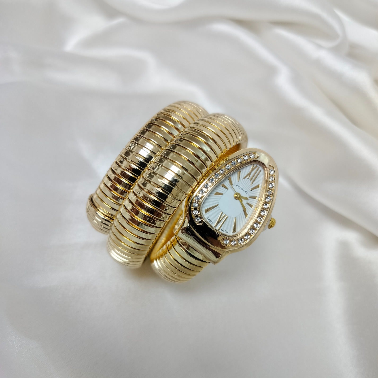 Luxury Gold Finish Triple Coil Snake Watch For Girls & Women