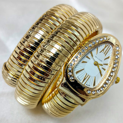 Luxury Gold Finish Triple Coil Snake Watch For Girls & Women