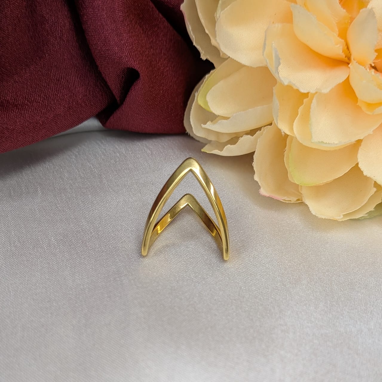 Minimalist V Shape Gold Tone Ring For Girls & Women