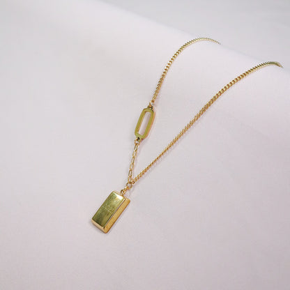18K Gold Plated Gold Brick Pendant Necklace (Anti-Tarnish)