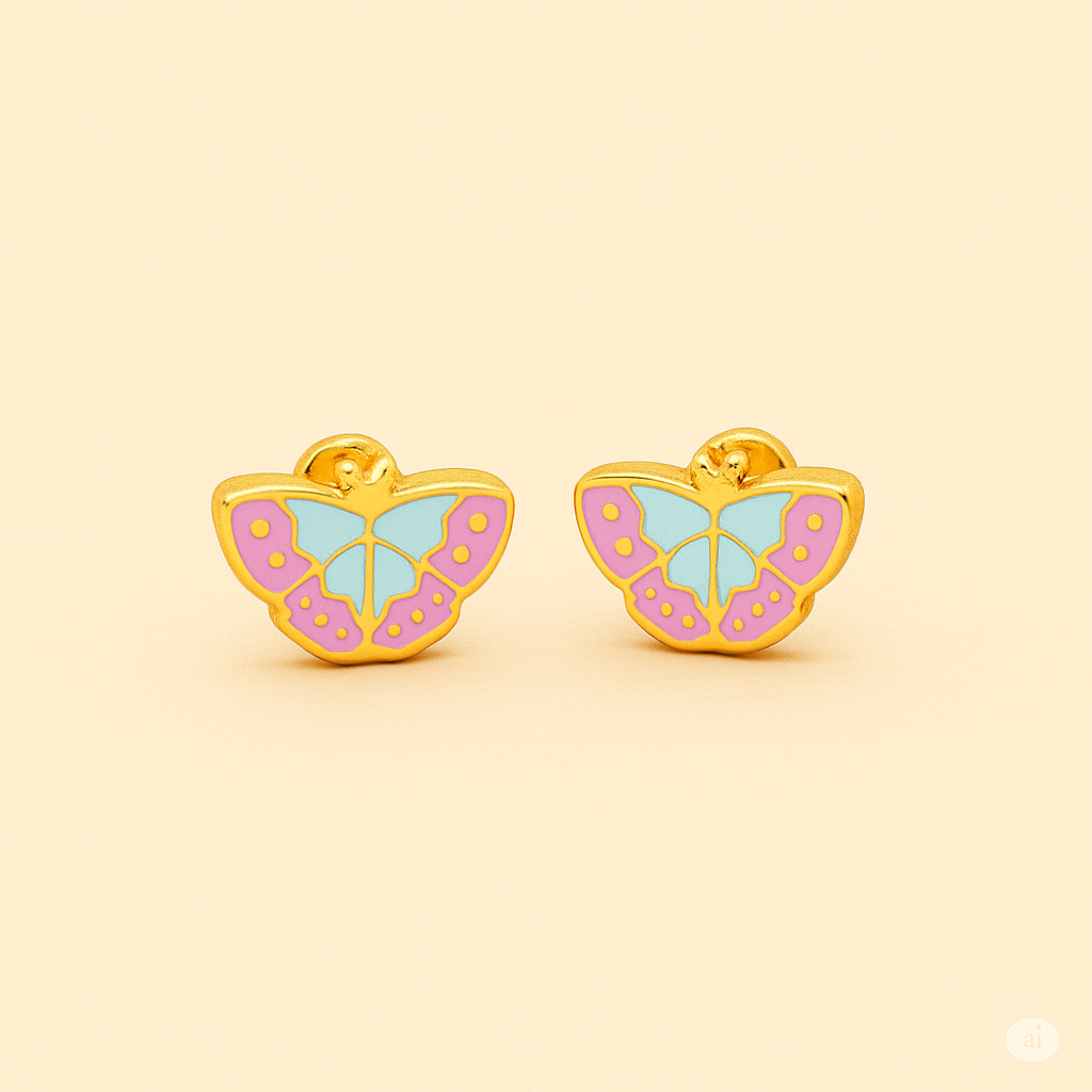 18K Gold Plated Enamel Butterfly Studs for Kids (Anti-Tarnish)