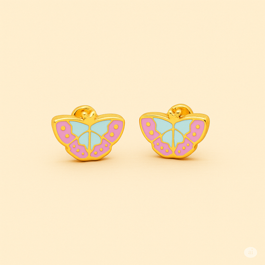 18K Gold Plated Enamel Butterfly Studs for Kids (Anti-Tarnish)
