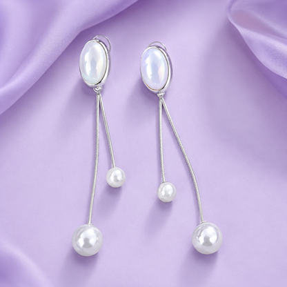 Oval Double Chain Mother of Pearl Drop Earrings for Women & Girls