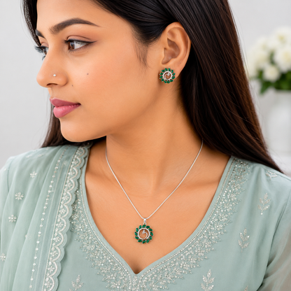 Round Western Peacock Design Pendant Set for Girls & Women's