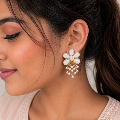 Flower Pearl Drop Earrings for Girls & Women