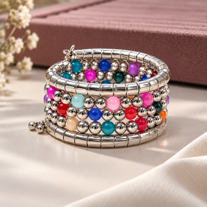 Multi-Strand Silver-Toned Coil Bracelet for Girls & Women
