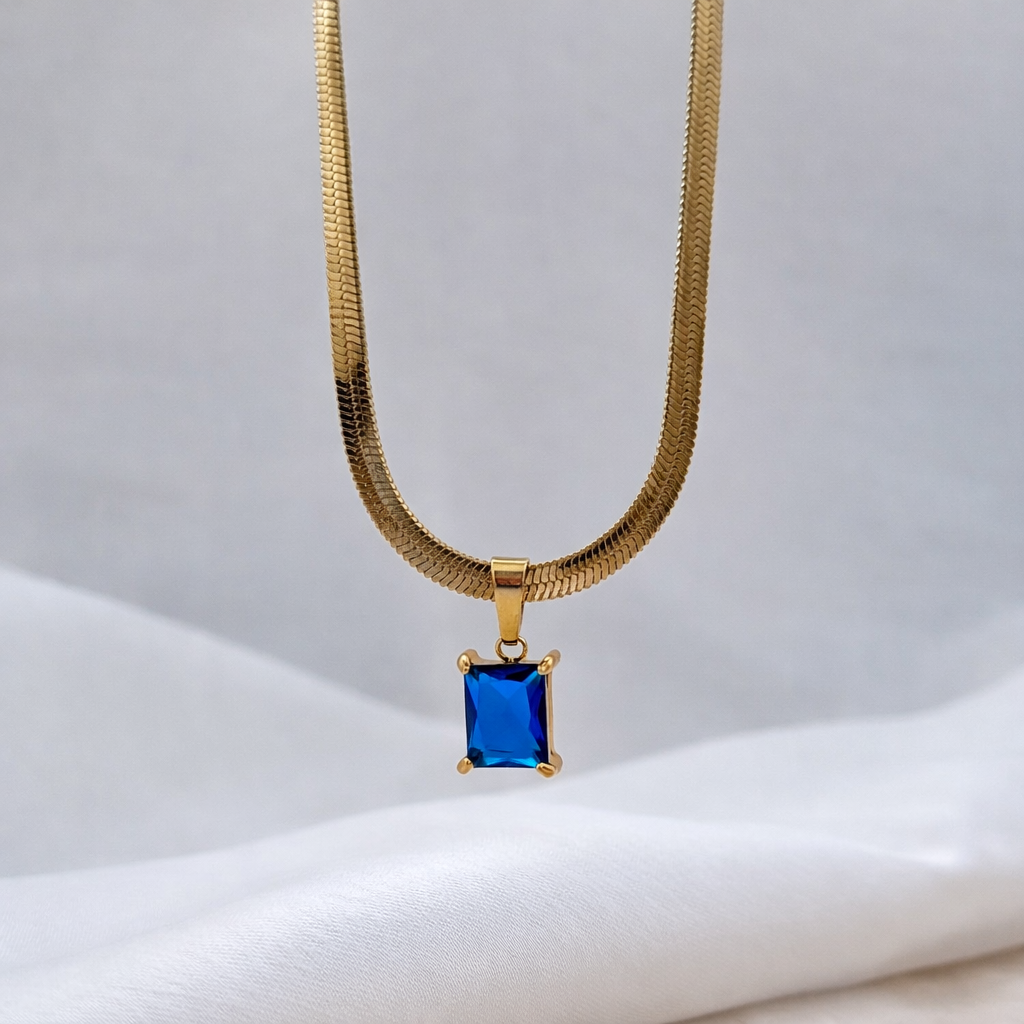 18k Gold Plated Stone Pendant Necklace (Anti Tarnish)