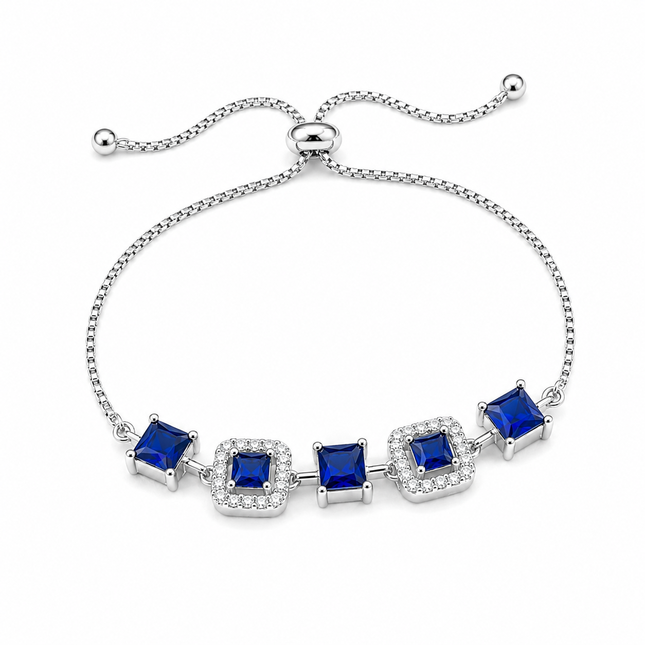 Square Cubic Zirconia Adjustable Chain Bracelet for Girls & Women's