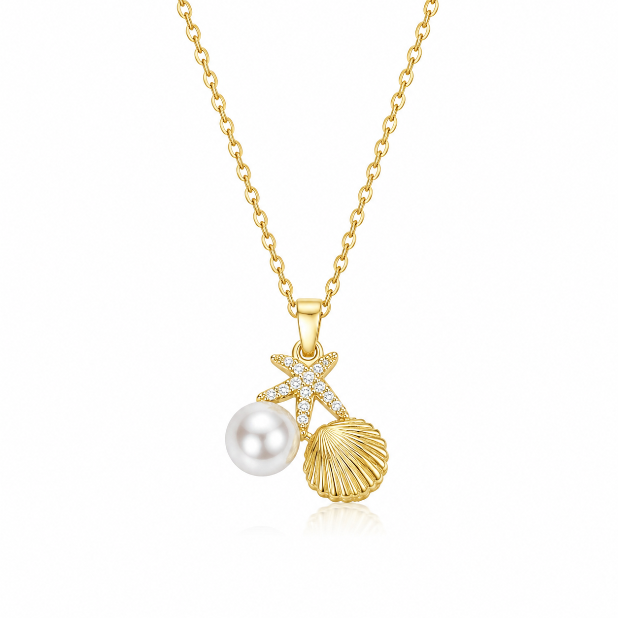 Pearl, Starfish, and Seashell Charm Pendant for Girls & Women's