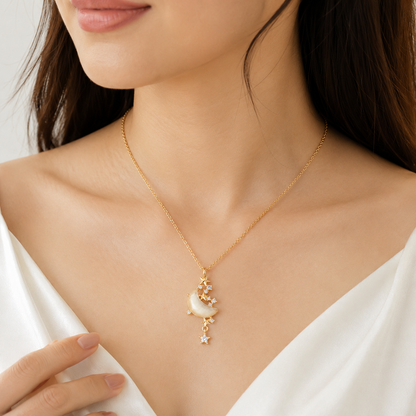 Crescent Moon Accented Sparkling CZ Stone Pendant for Girls & Women's