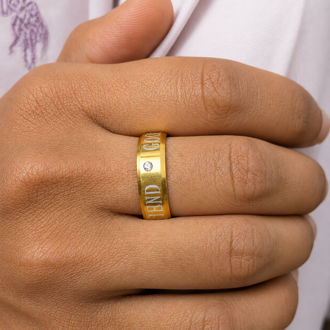 Classic Good Friend inscribed Band Ring With AD Stone for Men & Women