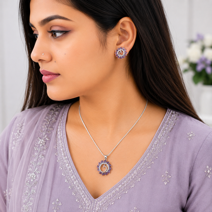 Round Western Peacock Design Pendant Set for Girls & Women's