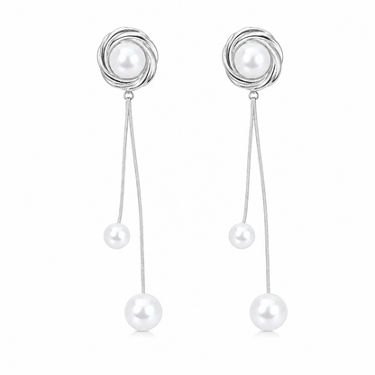 Double Chain Mother of Pearl Drop Earrings for Women & Girls