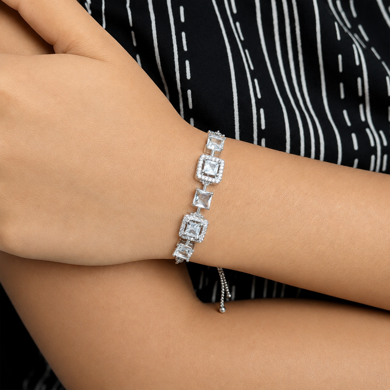 Square Cubic Zirconia Adjustable Chain Bracelet for Girls & Women's
