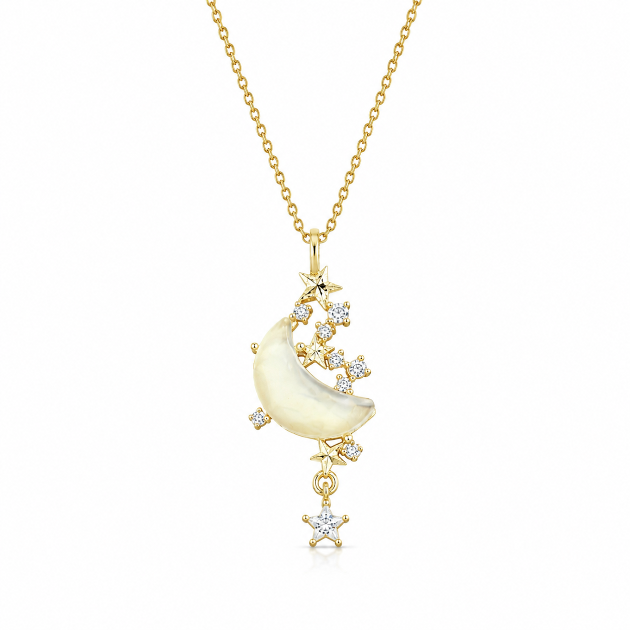 Crescent Moon Accented Sparkling CZ Stone Pendant for Girls & Women's