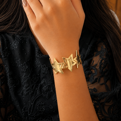 Golden Star Design Adjustable Cuff Bracelet for Women & Girls