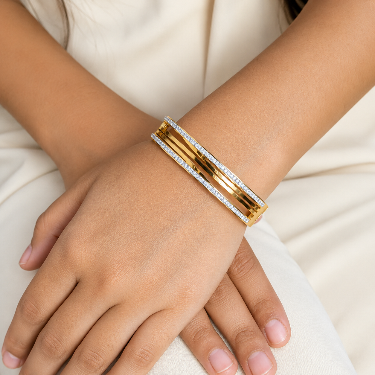 Row Four Line Design AD Stone Bracelet for Girls & Women
