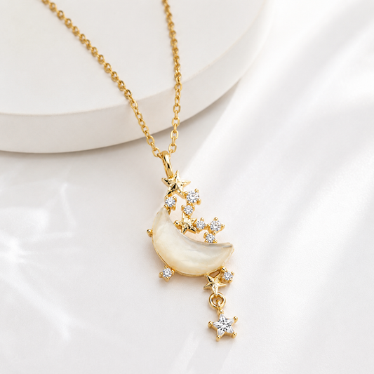Crescent Moon Accented Sparkling CZ Stone Pendant for Girls & Women's