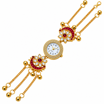 Floral Design Round Dial Kashimiri Watch for Women & Girls