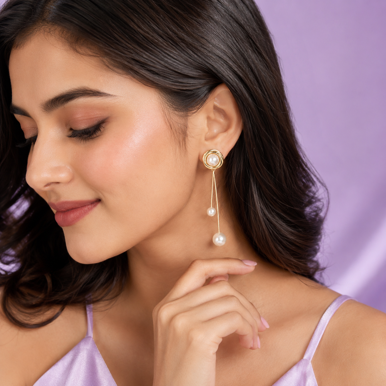 Double Chain Mother of Pearl Drop Earrings for Women & Girls
