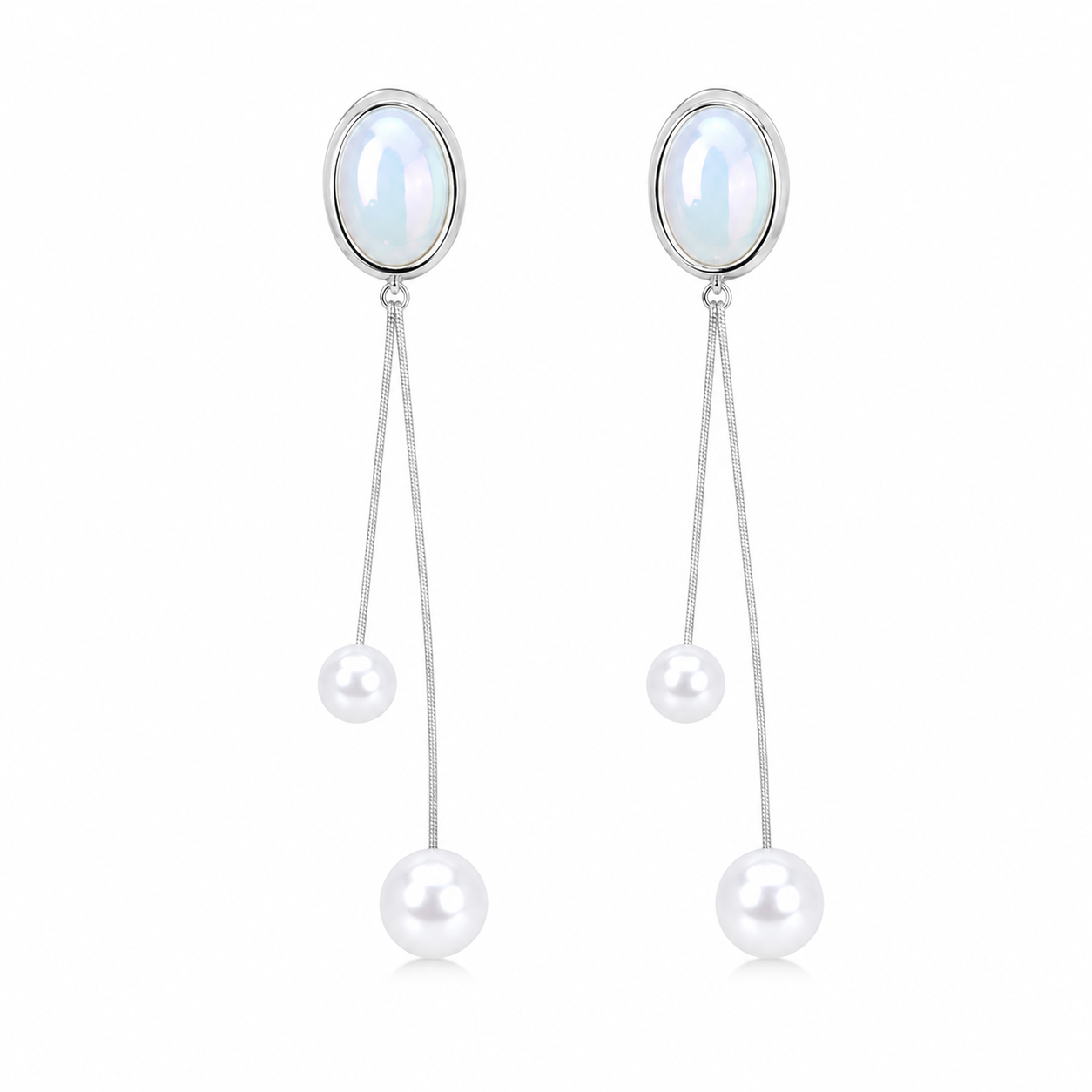 Oval Double Chain Mother of Pearl Drop Earrings for Women & Girls