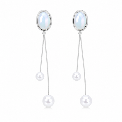 Oval Double Chain Mother of Pearl Drop Earrings for Women & Girls