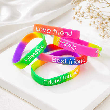 5pcs Friendship Day Silicone Bracelets | Multicolor Rubber Wristbands