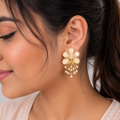 Flower Pearl Drop Earrings for Girls & Women
