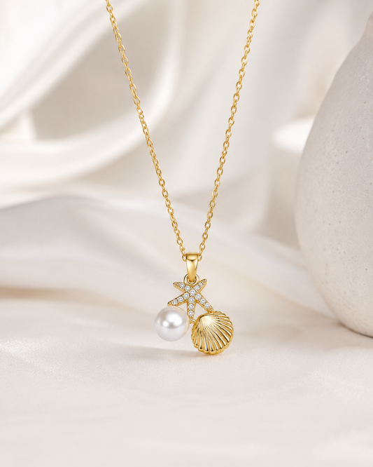 Pearl, Starfish, and Seashell Charm Pendant for Girls & Women's