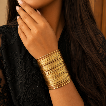 Wire Wrapped Wide Chunky Cuff Bracelet for Women & Girls