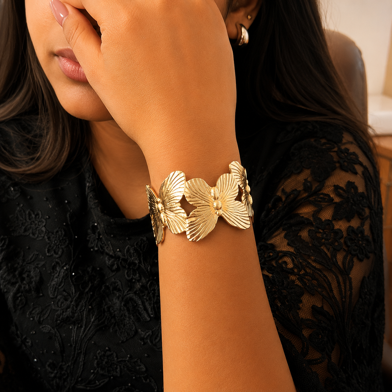 Golden Butterfly Cuff Bracelet for Women & Girls