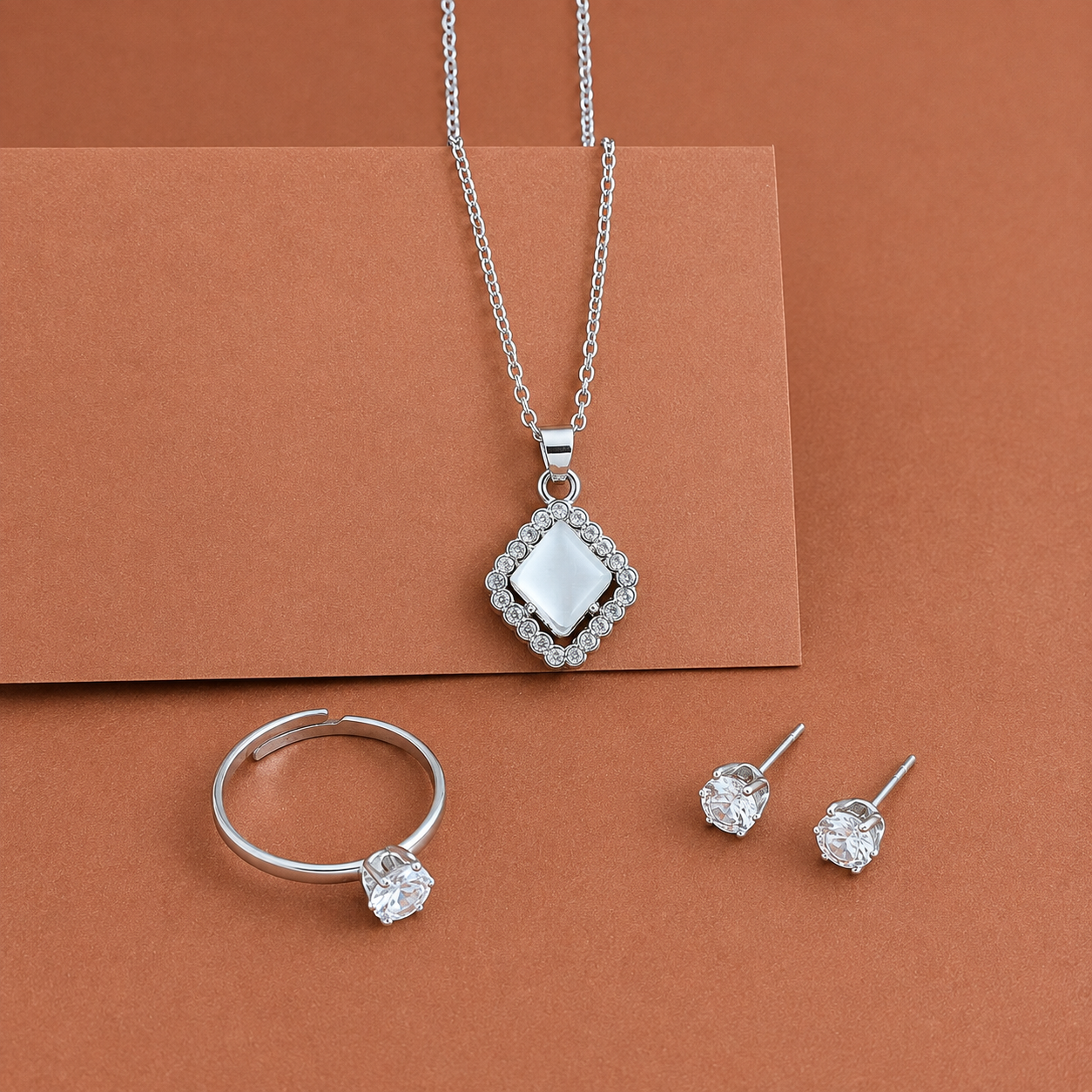 Elegant Square Crystal Jewelry Set with Red Gift Box