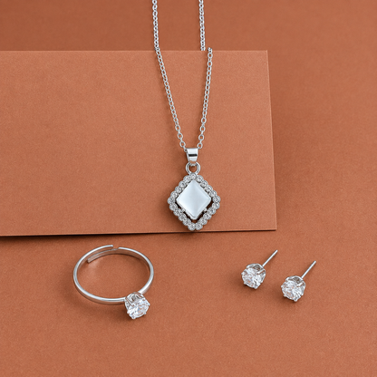 Elegant Square Crystal Jewelry Set with Red Gift Box