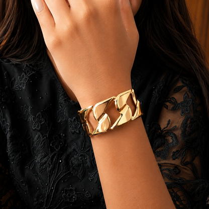 Golden Geometric Link Cuff Bracelet for Women & Girls
