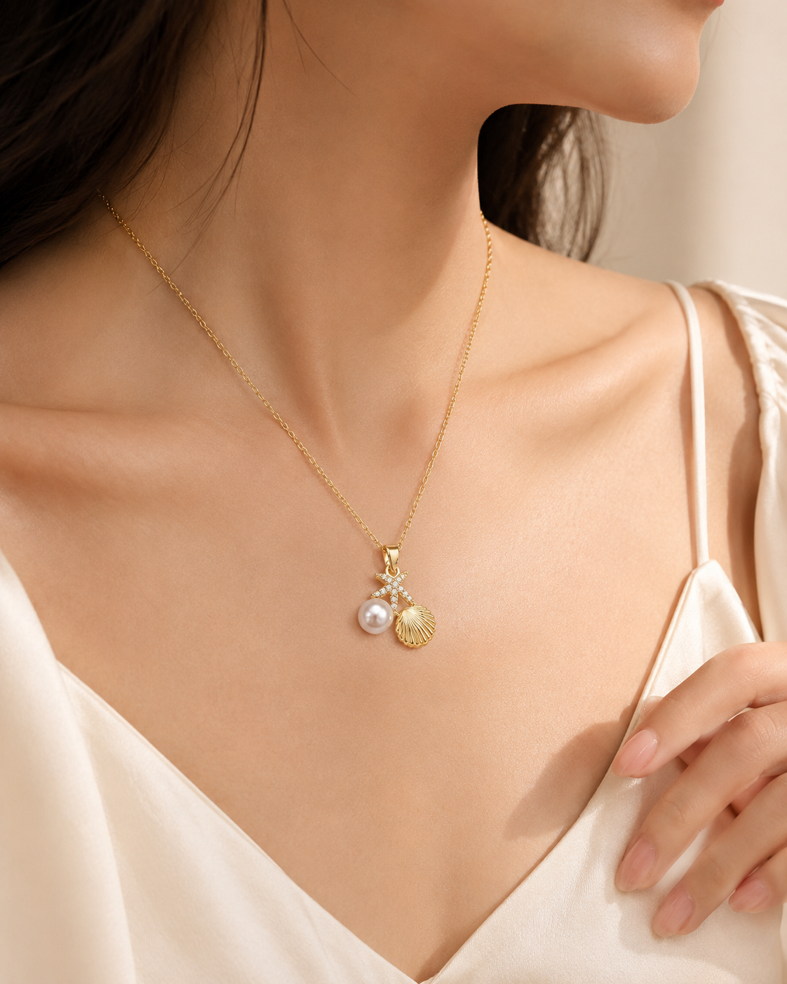 Pearl, Starfish, and Seashell Charm Pendant for Girls & Women's