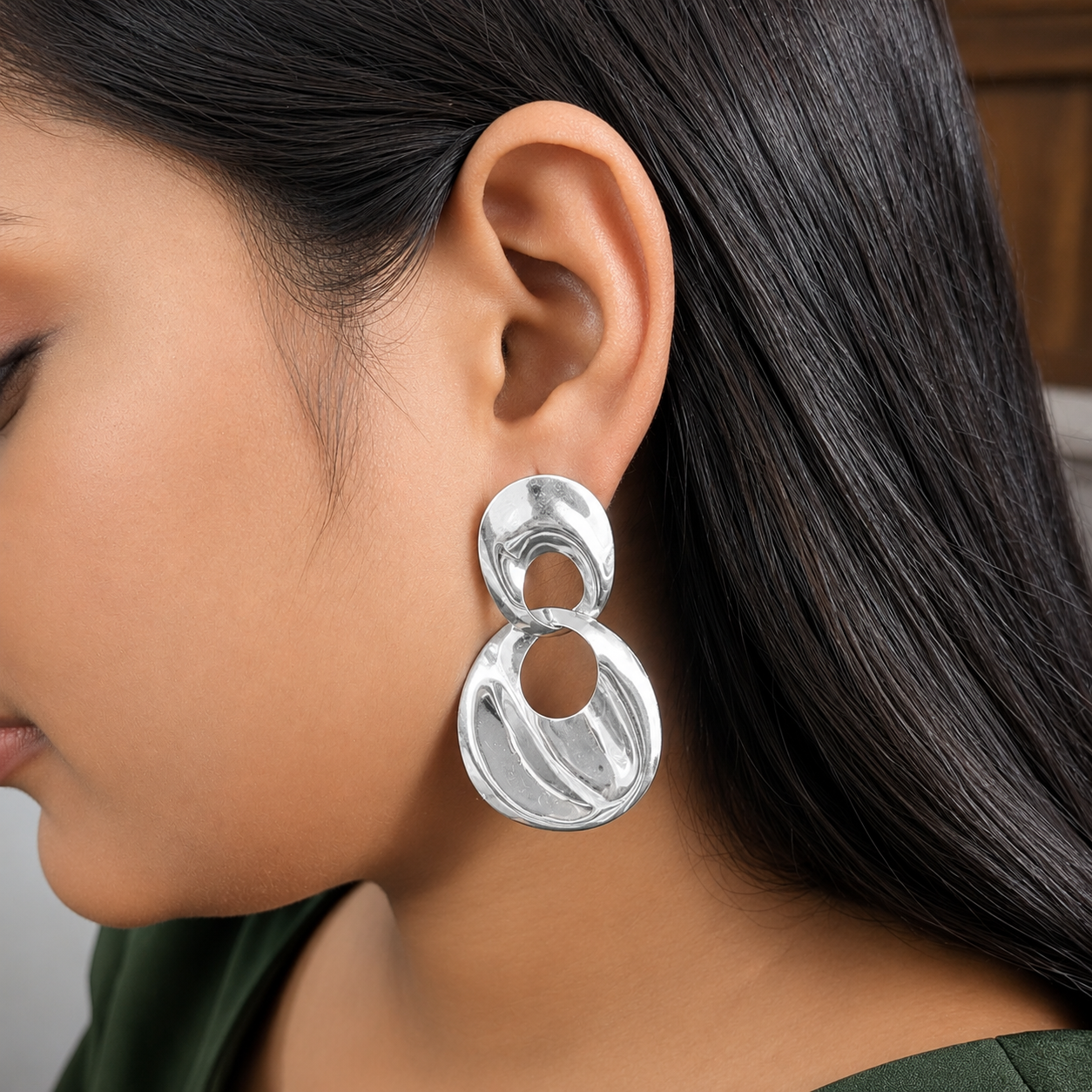 Irregular Double Disc Drop Earrings for Girls & Women