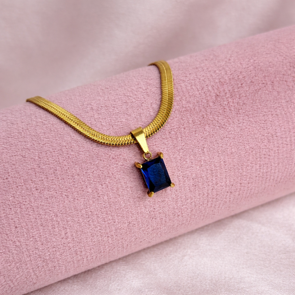 18k Gold Plated Stone Pendant Necklace (Anti Tarnish)